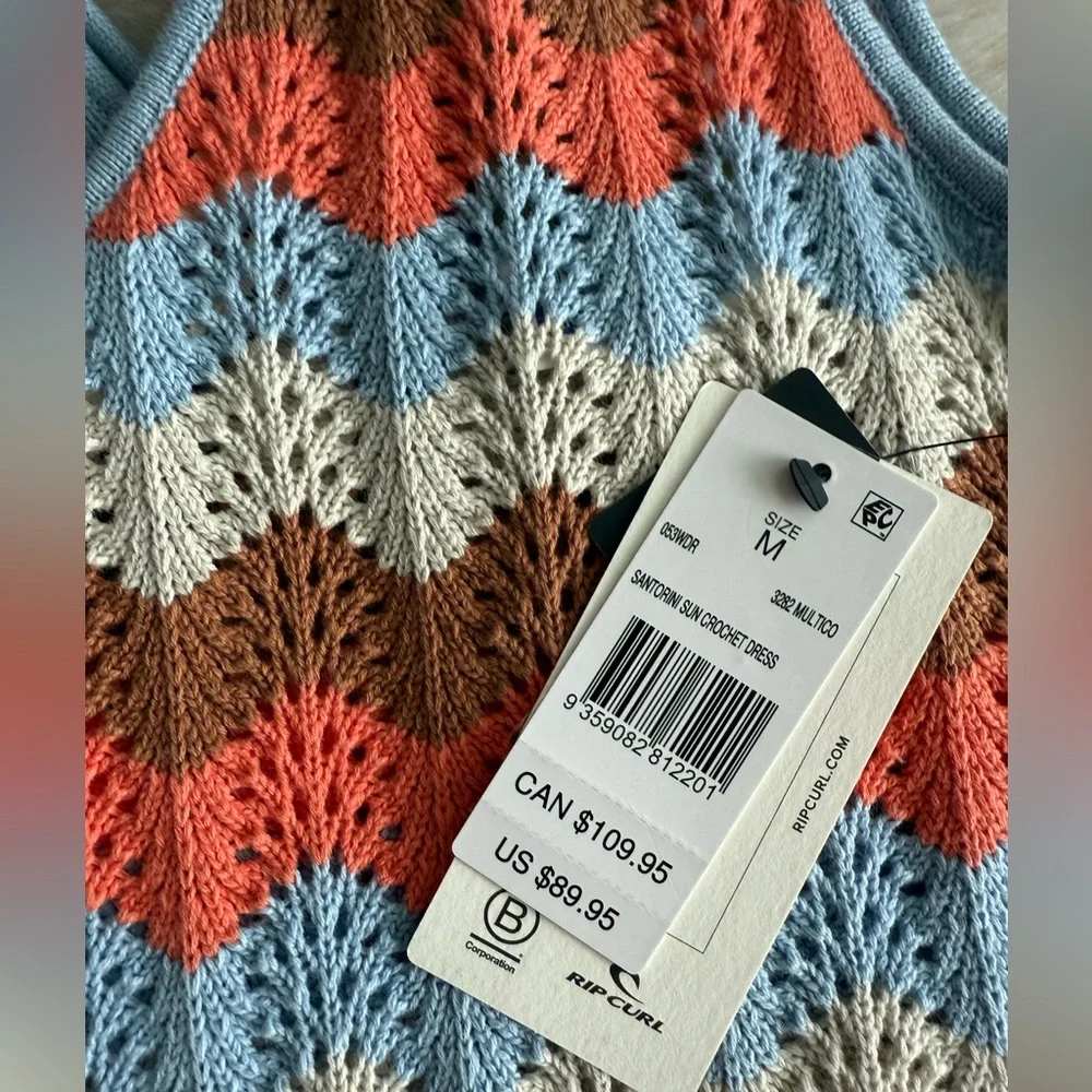 NEW! Rip Curl Santorini Sun Colorblock Crochet  Sleeveless Midi Dress Resortwear - Picture 5 of 7